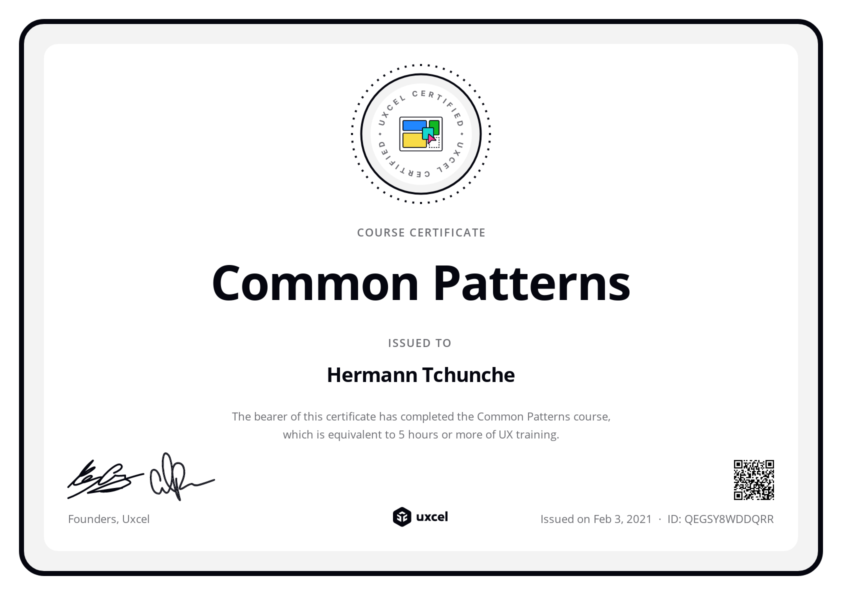 Hermann Tchunche's certificate